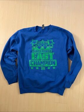 Varsity Royal Blue Crewneck Sweatshirt with Neon Green Graphic